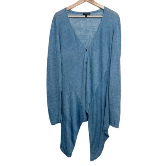 Eileen Fisher Womens Size Small Linen Blue Button Asymmetrical Cardigan - Picture 1 of 13